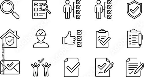 checklist verification icons, quality control audit process, approval inspection security compliance, task management documentation review workflow validation assurance report system