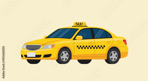 Yellow taxi cab illustration on a plain background.