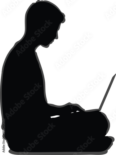 Silhouette of Solitude: A solitary figure, absorbed in the glow of a laptop screen, sits in quiet concentration, creating an atmosphere of focus.