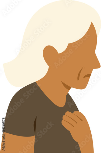 Elder woman clutching her chest, showing discomfort or emotional pain