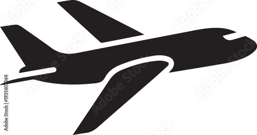 Black silhouette of a commercial airplane isolated on transparent background
