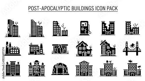 Post-apocalyptic buildings collection viewed from various angles