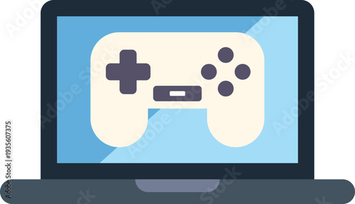 Laptop displaying a video game controller on screen representing digital entertainment