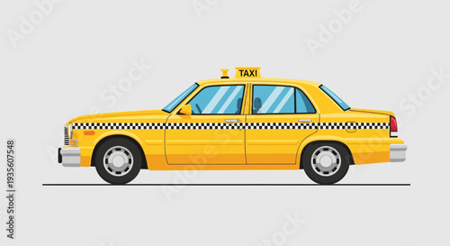 Yellow taxi cab side view illustration on white background.