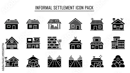 Informal Settlement Icons Depicting Houses and Buildings in Various Styles