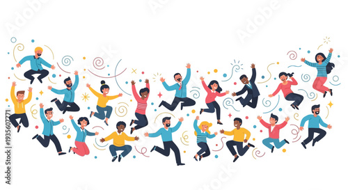 Set of 20 jumping people vector illustrations