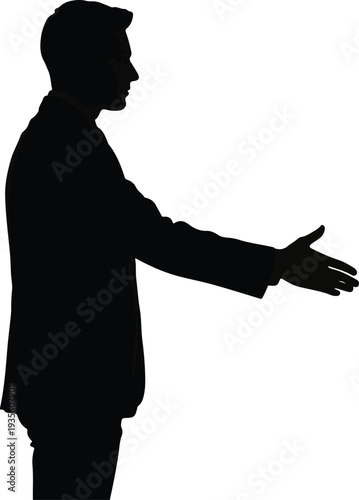 Business Silhouette: An elegant silhouette of a well-dressed man extends a welcoming hand, radiating an aura of approachability and professionalism.