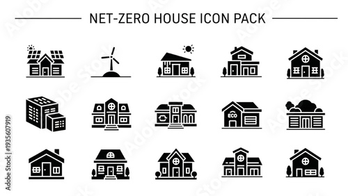 Sustainable homes icons collection showcasing eco-friendly architecture