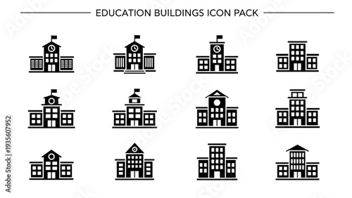 Educational Buildings Icon Set Illustration Collection
