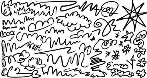 Abstract doodle artwork with various squiggles and stars
