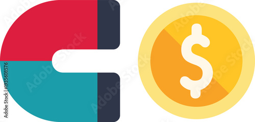 Magnet attracting a dollar coin, symbolizing financial growth and wealth attraction