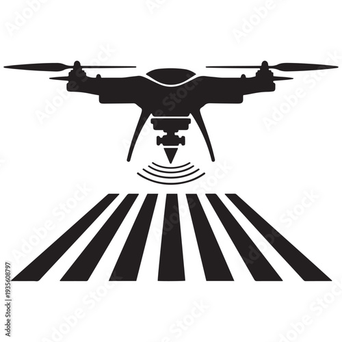 Smart Agriculture Drone Scanning Crop Rows For Precision Farming And Field Monitoring — Black Solid Vector For High-Tech Agrotech And Yield Optimization