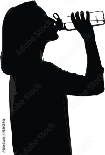 Refreshing Silhouette: A silhouette of a person takes a hydrating sip from a water bottle, embodying hydration and wellbeing. 