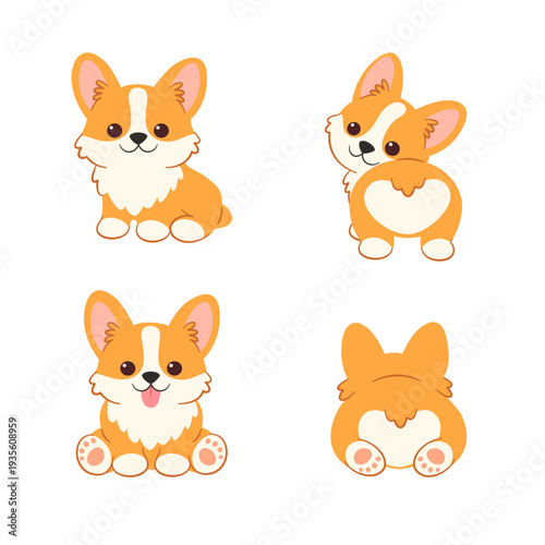 Cute Corgi Puppy Cartoon Set