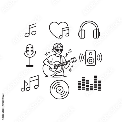 Set music Line icon stock vector illustration, Editable Stroke vector illustration.