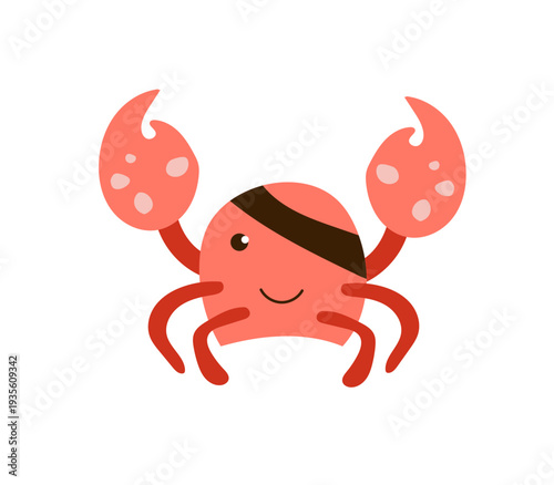 Little crab pirate  with black eye patch, isolated on White. Sea animal character for kids nursery decor, adventure stories, and summer stickers.