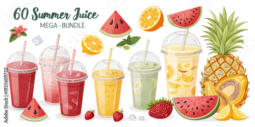 Vibrant summer juices and refreshing fruits for a cool treat