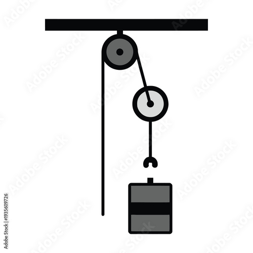 Pulley system lifting heavy weight with rope and wheels mechanism