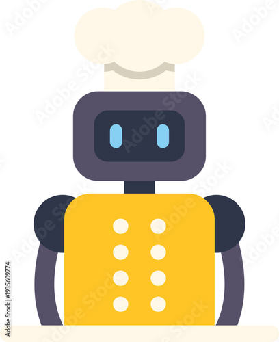 Robot chef wearing a toque represents automation and artificial intelligence in modern kitchens