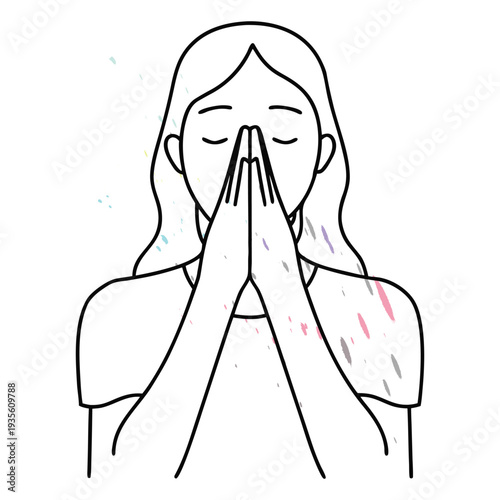 Line art illustration of a woman covering her face, expressing emotion and vulnerability, simple sketch style.