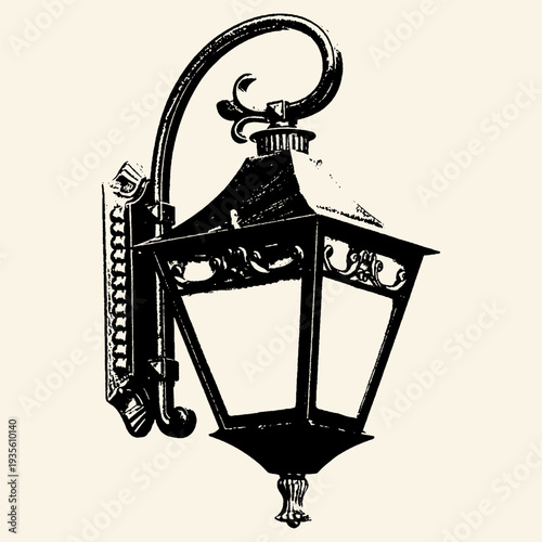 Victorian Wall Mounted Street Lantern Ornate Ink Engraving