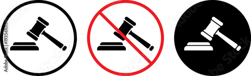 Judge gavel icon set with prohibition symbol