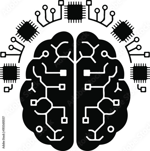 Digital Brain Illustration: A sophisticated illustration showcases a human brain interwoven with circuit patterns, symbolizing artificial intelligence and the digital age.