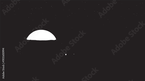 Minimal silhouette of a crescent sun over a dark horizon at night.