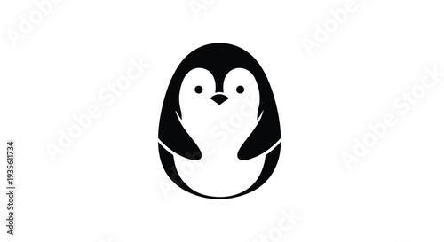 A black and white illustration of a penguin on a plain white background.