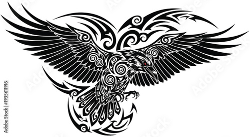 Ornate tribal eagle tattoo design with outstretched wings.