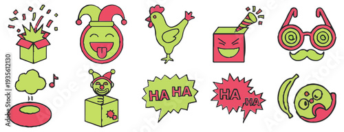 April Fools Day Prank Icons Set