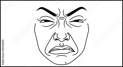 Line drawing of a grimacing and disgusted face