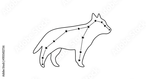 Minimalist black and white dog constellation illustration