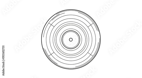 Minimalist black and white line art illustration of a vinyl record