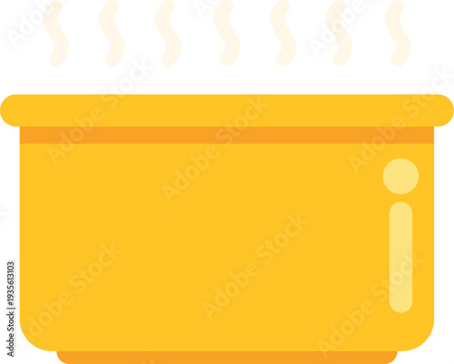 Yellow cooking pot steaming, illustrating food preparation or hot drinks