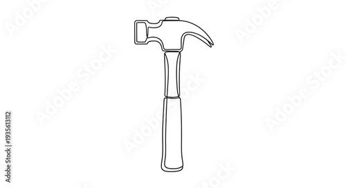 Minimalist continuous line art drawing of a claw hammer tool