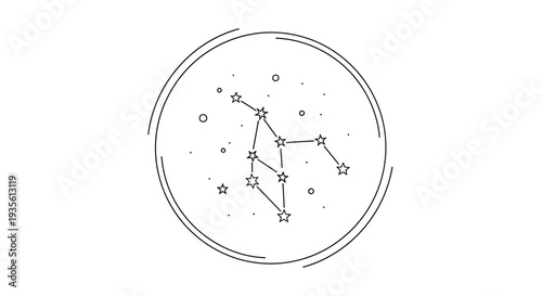 Minimalist constellation line art with stars in a cosmic circle
