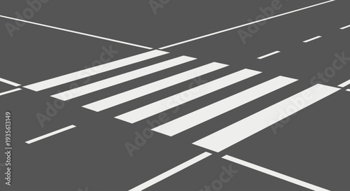Minimalist crosswalk on urban road with white markings