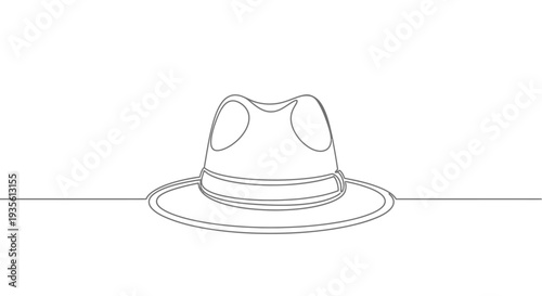 Minimalist continuous line drawing of a classic fedora hat