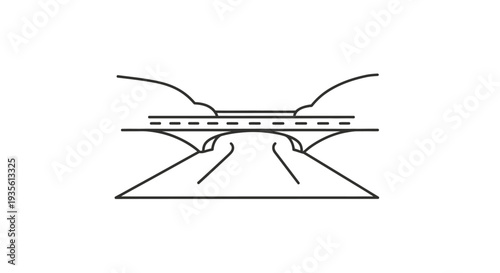 Minimalist line art icon of a bridge over a river