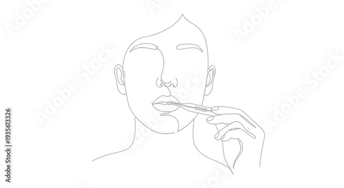 Minimalist line art drawing of person brushing teeth
