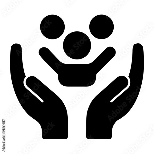 A graphic symbolizing family support and unity with outstretched hands holding a heart.