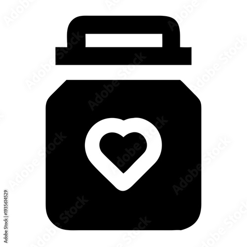 Black container with heart symbol and handle on top