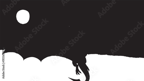 Silhouette Person Over Ocean Cliff Under Moonlit Sky.