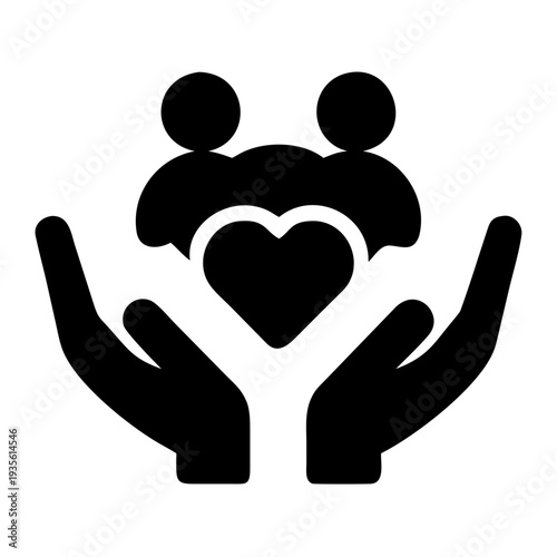 A graphic symbolizing family support and unity with outstretched hands holding a heart.