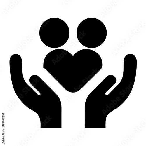 Hands cradling two heads with a heart symbol between them