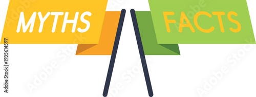 Flags showing myths and facts representing truth and misinformation