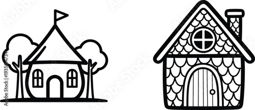 Home sweet home doodle illustrations of cozy houses