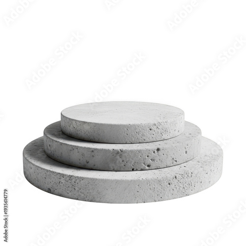 Stack of three gray terrazzo coasters isolated on transparent background