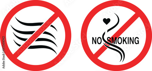 No Smoking Prohibition Sign Icons with Red Circle and Slash Isolated on White Background for Public Warning Design